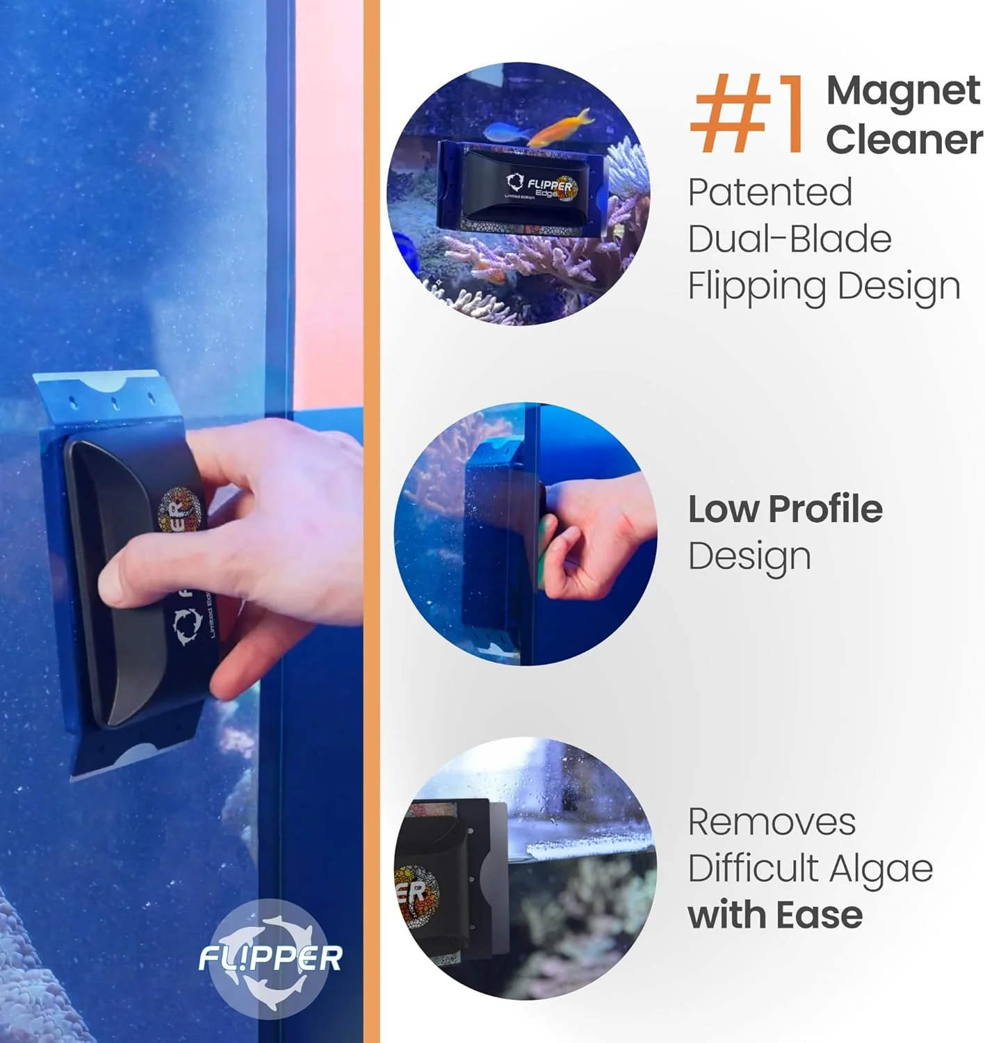 Flipper Edge Limited Edition Clownfish 2 in 1 Floating Magnetic Aquarium Algae Cleaner (STANDARD) - Image 3