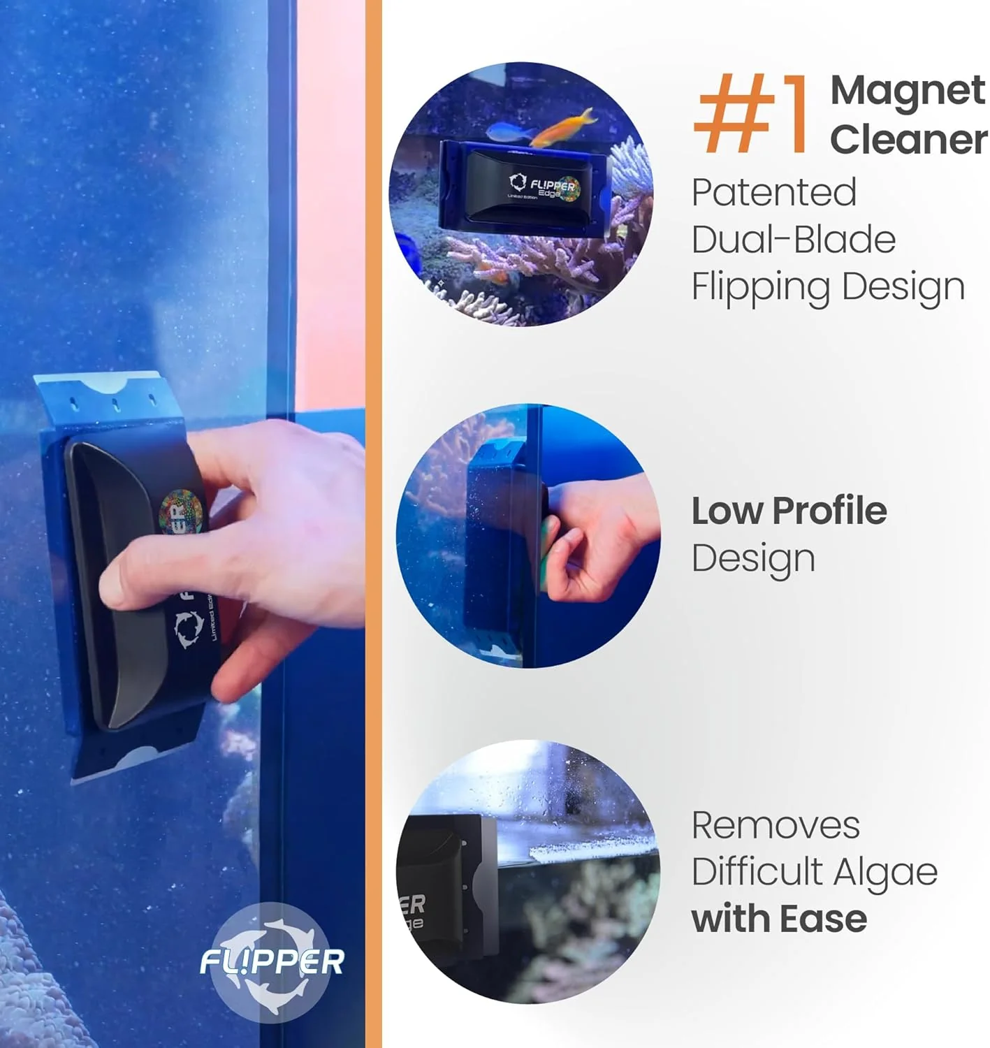 Flipper Edge Limited Edition Puffer 2 in 1 Floating Magnetic Aquarium Algae Cleaner (MAX) - Image 2